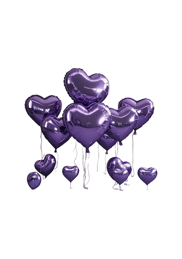 Brokoli Home 3 Adet Kalp Folyo Balon Mor Renk Uçan Balon 45 Cm 18 Karışık Renkli