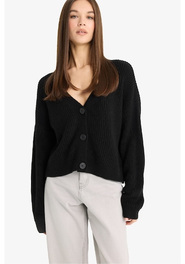 Defacto Regular Fit V Yaka Düğmeli Triko Hırka U2052az25wnbk81 Siyah