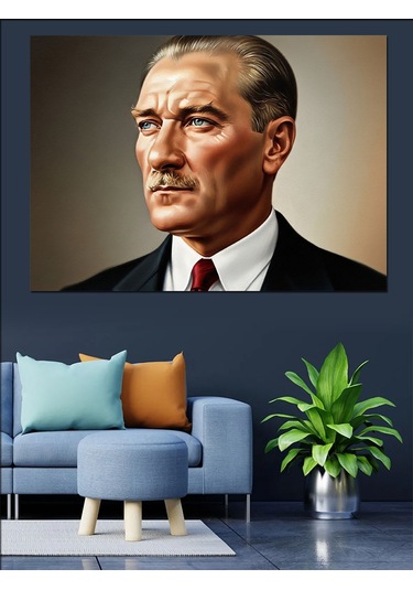 Ciddi Bakışlı Mustafa Kemal Atatürk Dekoratif Kanvas - Mdf Ahşap Tablo
