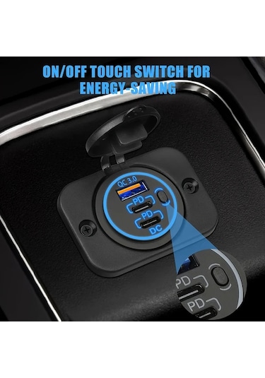 Dashanshop Kırmızı Kablosuz 30w Pd3.0 18w Qc3.0 3 Port Araç Şarj Cihazı Düğmeli Abs 12v/24v