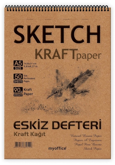 Kraft Kağıt A5 Eskiz Defteri 90 Gr. Spiralli 50 Yaprak Sketchbook