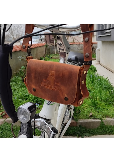 Sumerian Leather Craft Deri Bisiklet Çantası Taba