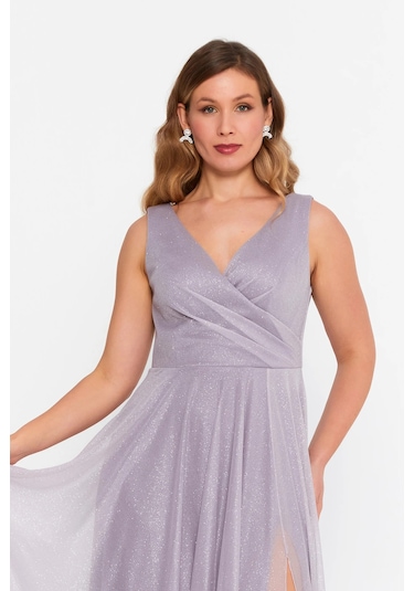 Doridorca Kadın Büyük Beden Sim Detaylı Kolsuz Maxi Abiye Elbise 6111 Vizon Vizon