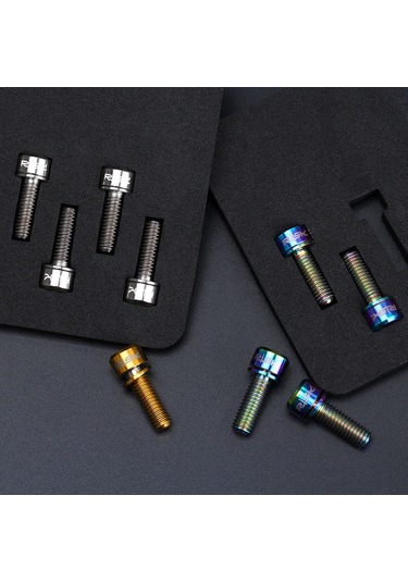 Monyee Mtb Disk Fren, Krank Ve Potana Bağlantı Somunları - Tc4 Titan Alyuminyum - M6x18mm - Torx 5 Kafa - Gümüş/altın/gökkuşağı Rengi - 4 Adet Somun + 4 Adet Arka Plan Çok Renkli