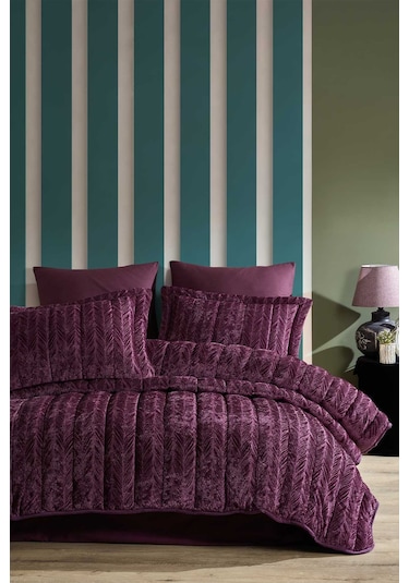Elart Comfort Yeni Nesil Çift Kişilik Uyku Seti - 3 Parça Velvet Mürdüm (230x220)