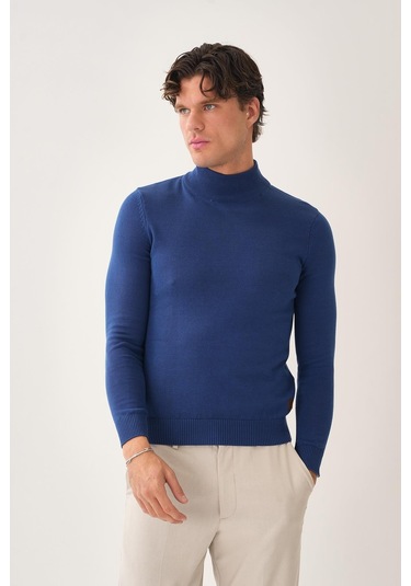 Yarım Boğazlı Triko Kazak Mavi