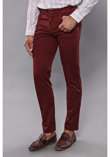 Wessi Dar Kesim Desensiz Beş Cepli Bordo Erkek Pantolon Bordo