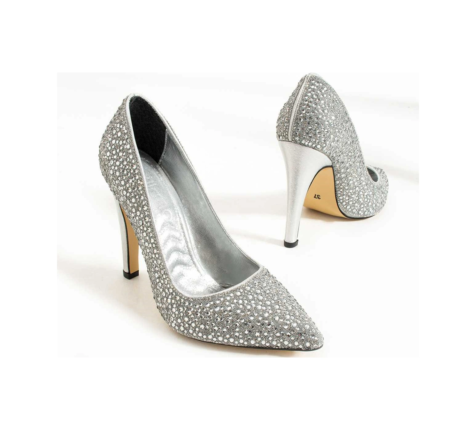 Bestello Taşlı Neolit Taban İnce Topuklu Ayakkabı 331-193 Kadın Ayakkabı Gumus