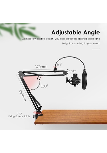 D8 Mikrofon Standı Ayarlanabilir Mikrofon Askı Kolu Şok Montaj Mikrofon Klips Tutucu Canlı Yayın Podcast İçin