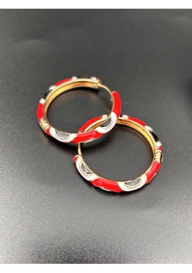 Çelik Kadın Kırmızı Nazarlı Mineli Kadın Halka Küpe Günlük Kırmızı