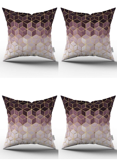 Mor Altın Mozaik Desenli Dijital Baskılı Kırlent Yastık Kılıfı Seti 4kmbs180