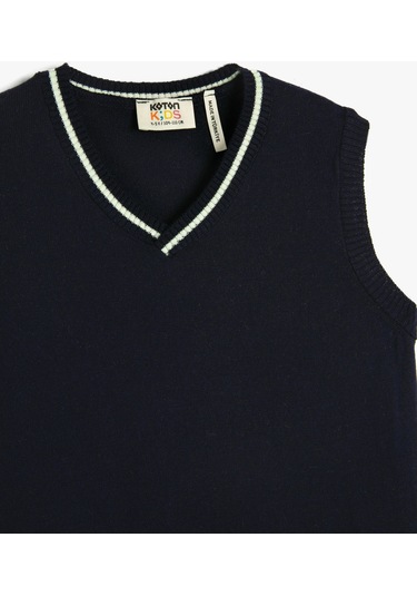 Koton Süveter V Yaka Çizgi Detaylı Lacivert 4wkb90002tt 4WKB90002TT720 Lacivert