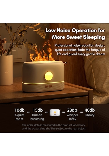 Leezsing Siyah Usb Isımsız Aromalı Nemlendirici - Simülasyon Alev Efekti, 3 Renk Ambiyans Lambası, Akıllı Su Seviyesi Kontrolü