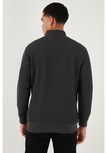 Buratti Pamuklu Regular Fit Yarım Fermuarlı Dik Yaka Erkek Sweat 5905716 Antrasit