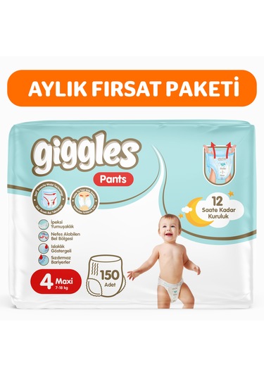 Giggles Pants Külotlu Bebek Bezi 4 Numara Maxi 150 Adet