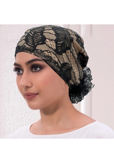 Novahub Kadınlar İçin Nefes Alabilen Yaprak İşlemeli Dantel Türban Şapkalar Haki - Standart Haki