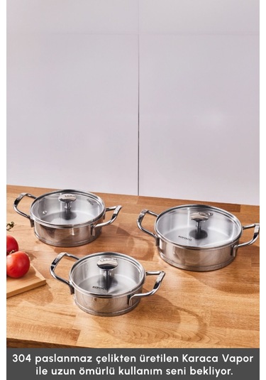 Karaca Vapor New İndüksiyon Tabanlı 6 Parça Çelik Sahan Set