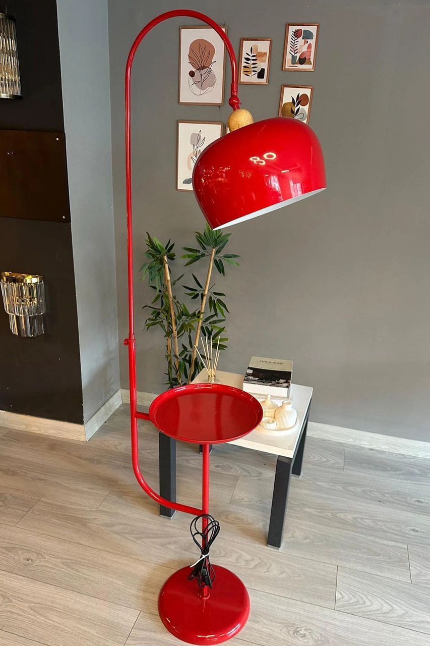 Lambader Kırmızı Hareketli Başlık Sehpalı Modern Dekoratif Metal Oturma Odası Çalışma Odası Zemin Kırmızı