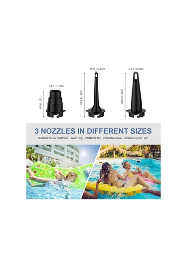 jmsstore Elektrikli Hava Pompası 5000mah Dahili Pil 3 Nozullu Siyah Hızlı Doldurma