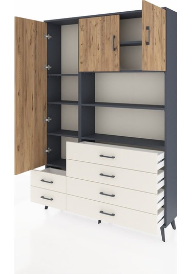 Arges Dolap 8 Raflı 6 Çekmeceli 3 Kapaklı 132x30x195 Antrasit... Antrasit