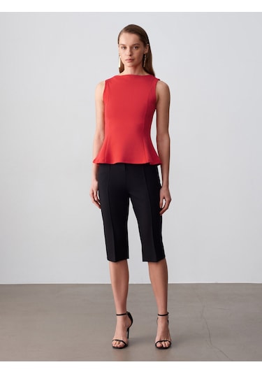 Dilvin 21001 Kayık Yaka Peplum Top-kırmızı