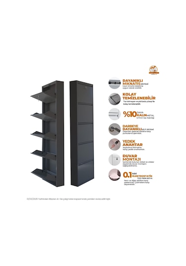 Kilitli 5'li Metal Ayakkabılık - Antrasit