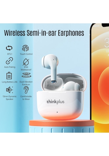 Kangvka Lenovo Lp40 Pro Kablosuz Bluetooth Kulaklık, Spor İçin Yarı Kulak İçi Tasarım, Uzun Pil Ömrü, Beyaz Stk İngilizce Sinyal Versiyonu