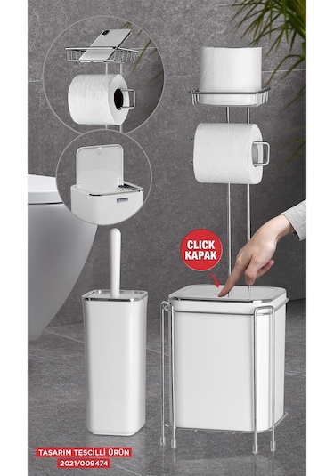 Okyanus Home Krom Yedekli Wc Kağıtlık - Beyaz Çöp Kovası Ve Wc Fı Beyaz