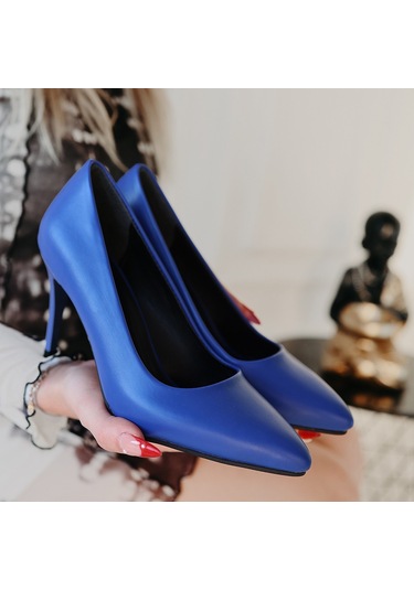 Jilya Mavi Cilt Stiletto Ayakkabı MAVİ