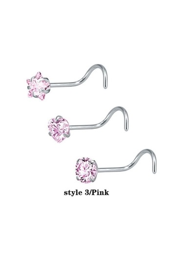Novahub Pembe 3 Adet/takım Paslanmaz Çelik Burun Halkası Çok Fonksiyonlu Zirkon Burun Damızlık Küpe Evrensel Yüzük Style3 Pembe Pembe