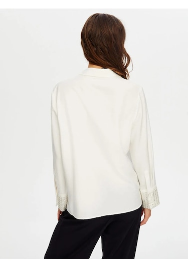 Faik Sönmez Kolları Boncuk Payet İşli Şık Kadın Gömlek W26gml011 Ekru