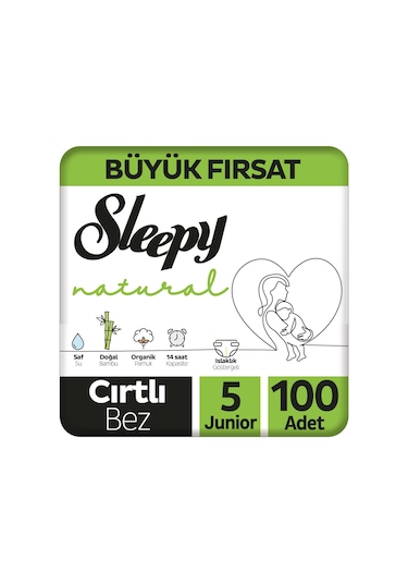 Sleepy Natural Bebek Bezi 5 Numara Junior Büyük Fırsat Paketi 100 Adet 5'li