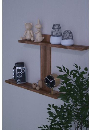 Dekorfim DF05104BR Dekoratif Z Raf Kitaplık Duvar Rafı İkili Raf