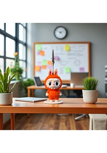 Dekoratif Sevimli Labubu Notluk - Kağıt Tutacağı - Fotoğraf Tutacak Turuncu