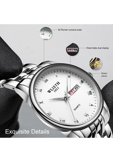 Skycity Wlısth Q359 Kadın Kol Saati - Kuvars Hareketli, Gündüz/gece Görünür, Hafta/gün Gösterici, Gümüş Kasa Beyaz Ekran, 30m Su Geçirmezlik Siyah - Altın