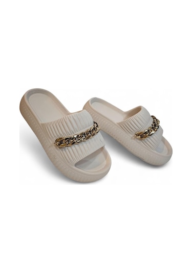 Fiyra 3011 Bej Zincirli Önü Açık Havuz Plaj Günlük Bayan Terlik Bej