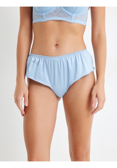 Koton Rahat Kalıp Yüksek Bel Saten Şort Külot Mavi 5wlk30188mk Mavi