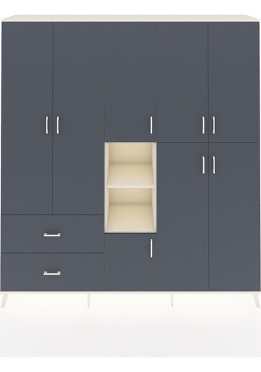 Hyperion Dolap 12 Raflı 2 Çekmeceli Tek Askılı 220x44x243 Aytaşı-antrasit/antrasit Antrasıt/antrasıt