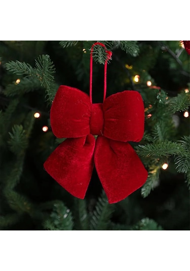 Folinda Noel Dekorasyonu: Bordo Kadife Bowknot, Ağaç Ve Duvar Süsü, 3 Boyut Seçeneği - 1 Adet