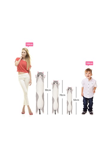 Reedark Sevimli Kedi Şekilli Yastık - Yumuşak Oyuncak Ve Dekoratif Hediyelik 112 Karakter Gri