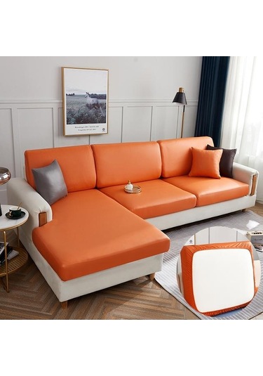 Turuncu Su Geçirmez Pu Mobilyalar Koruyucu Kanepe Minder Örtüsü Köşe Kanepe Koltuk Minderi Slipcover Elastik Düz Renk Kanepe Örtüsü Normal Size-1