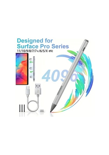 Fastbuy Silvery Surface Pro 11/9/10/8 İçin Yüksek Kaliteli Stylus Kalem