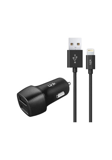 Linktech C492 Araç Şarj Aleti ve Lightning Usb Kablo Set 2.4A 2X
