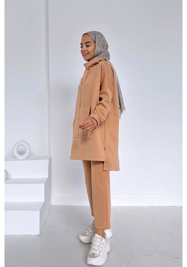 Kahijab Kanguru Cep Scuba Takım - Camel
