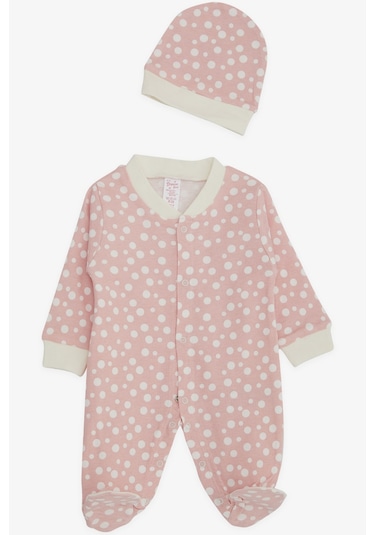 Breeze Kız Bebek Patikli Tulum Puantiye Desenli 0-3 Ay-6 Ay, Pembe