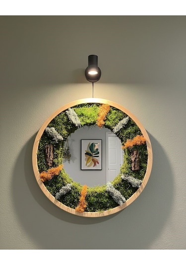 Yuvarlak 65x65 Doğal Yosun Ayna Yeşil