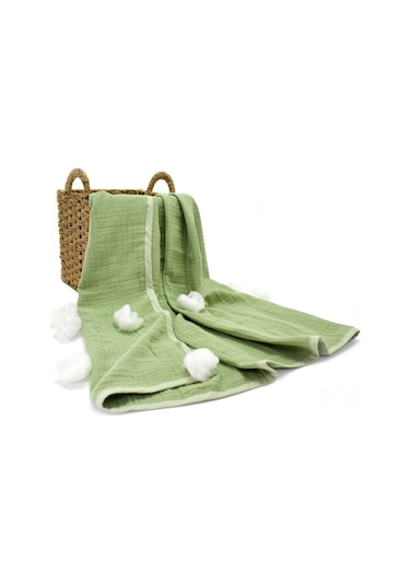 Ezh Pamuklu 4 Kat Müslin Bebek Battaniyesi 120 X 110 Cm Yeşil