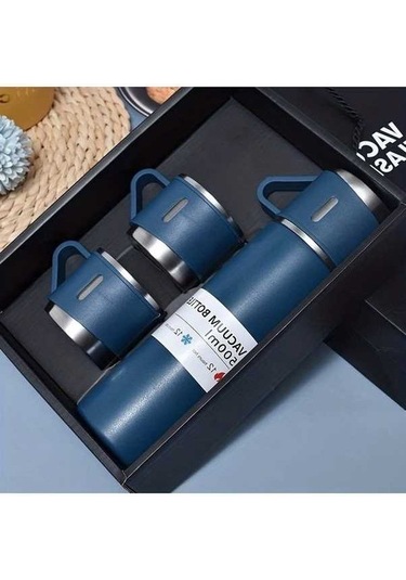 Trendooze Sunshine022 Mavi 16.9oz Paslanmaz Çelik Termos Bardağı Seyahat Seti Sıcak Soğuk Tutar Mavi