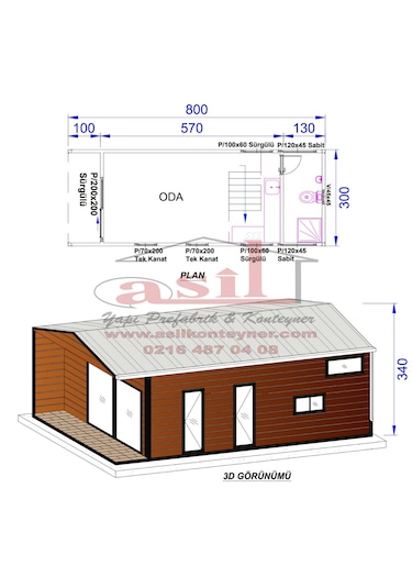 32 M² Loft Katlı, V Çatı + Verandalı Ahşap Desen Betopanlı Konut