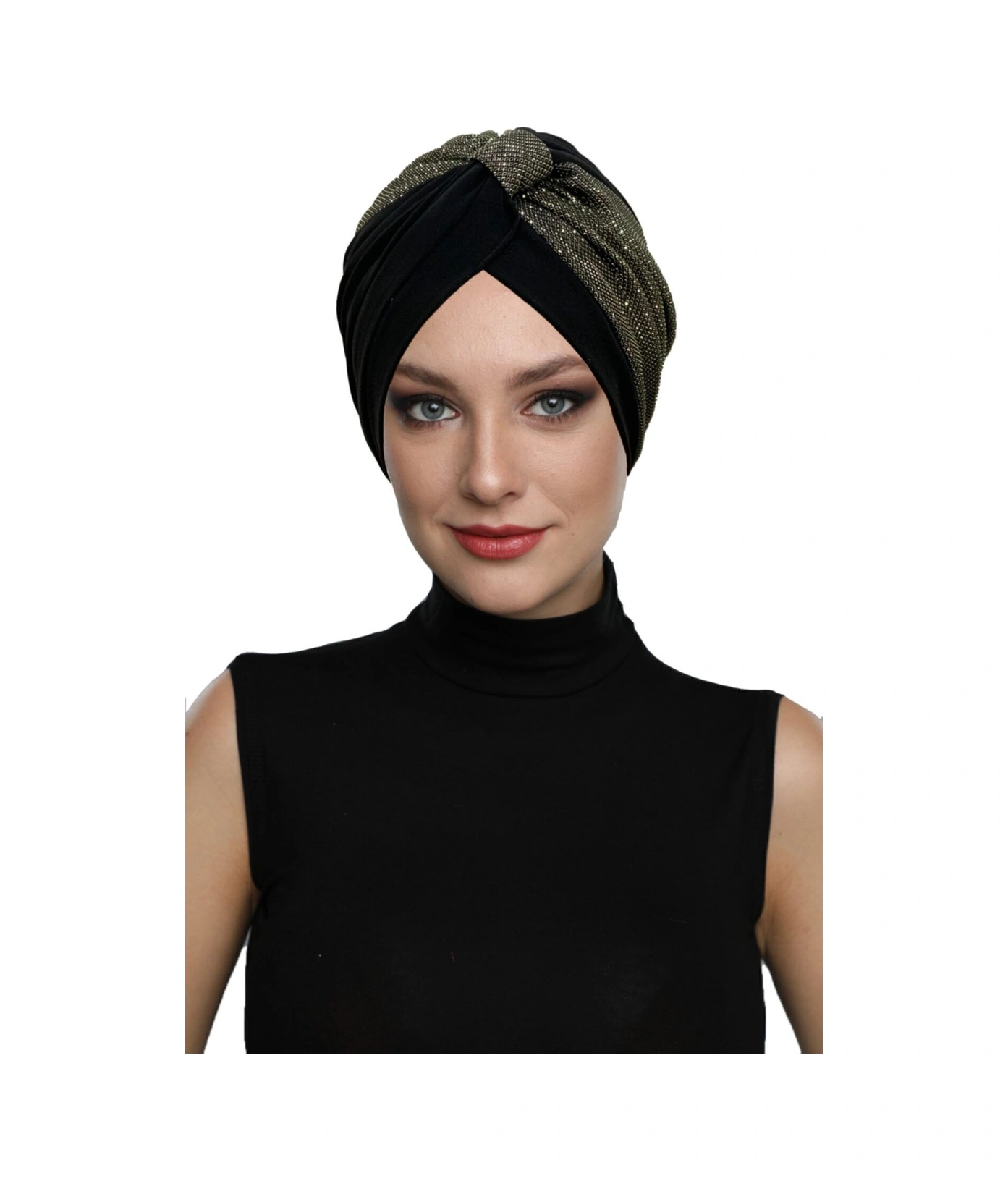 Özel Tasarım Siyah Üzeri Siyah-altın Pike Desenli Astarlı Hazır Türban Tesettür Abiye Bone Siyah18